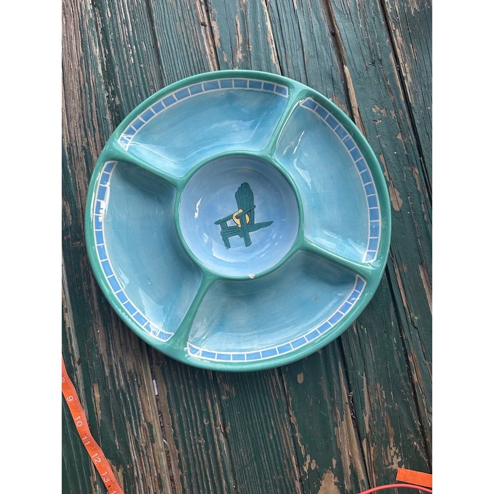 Brushes Handpainted Stonemite Adirondack Chair Divided Serving Platter Blue 12.5